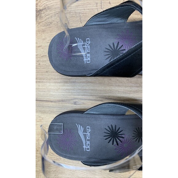 Dansko Leather Wedge Sandals Size 42 Euro 10.5 US Black Double Strap Adjustable - Picture 10 of 16